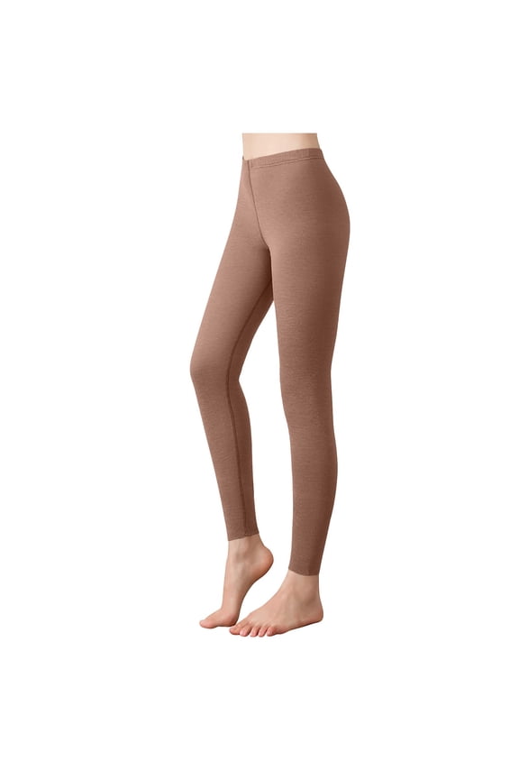 MOJOGO Women's Warm Leggings Long Solid Base Layers High Waist Johns Stretch Seamless Underwears Coffee S
