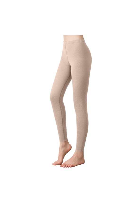 MOJOGO Women's Warm Leggings Long Solid Base Layers High Waist Johns Stretch Seamless Underwears Khaki XL