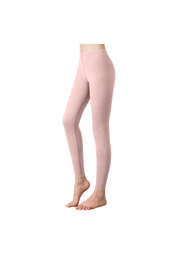 MOJOGO Women's Warm Leggings Long Solid Base Layers High Waist Johns Stretch Seamless Underwears Pink 2XL