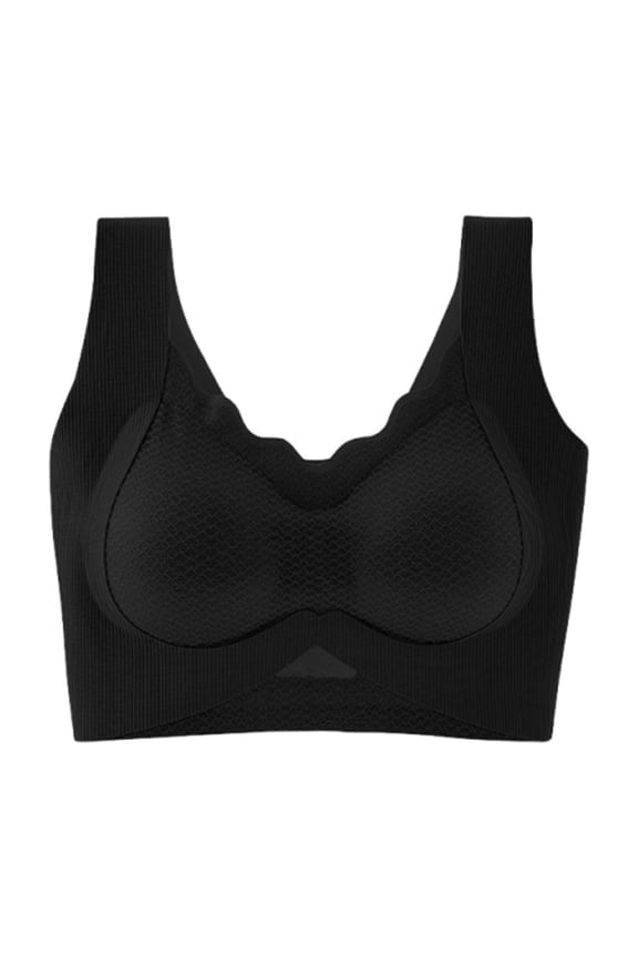MOJOGO Women's Wide Strap Bras Wavy V Neck Cross Band Wireless Bra Full Coverage Push Up Side Smoothing Bralette XL