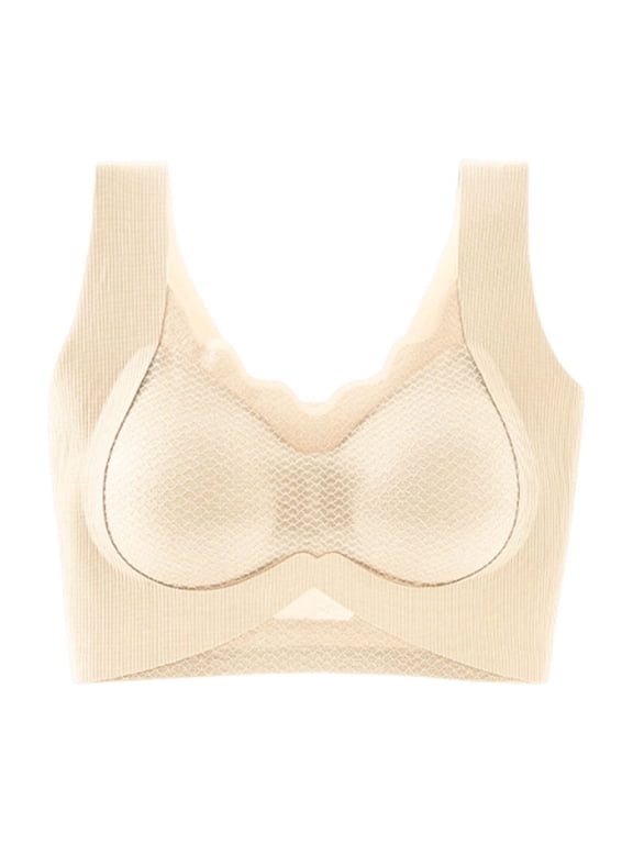 MOJOGO Women's Wide Strap Bras Wavy V Neck Cross Band Wireless Bra Full Coverage Push Up Side Smoothing Bralette XL