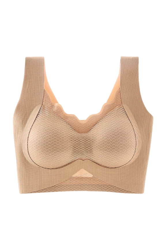 MOJOGO Women's Wide Strap Bras Wavy V Neck Cross Band Wireless Bra Full Coverage Push Up Side Smoothing Bralette XL