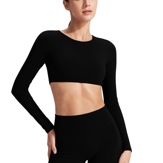 MOJOGO Women's Yoga Tops Long Sleeved T-shirt Summer Back Cutout Sportswear Top Short Crewneck Workout Shirts L
