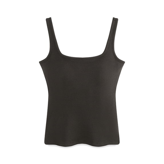 MOJOGO Womens Casual Tank Tops Ribbed Square Neck Undershirts Summer Breathable Base Layer Sliming Camisole Top Coffee M