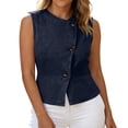 thumbnail image 1 of MOJOGO Womens Denim Vest Asymmetrical 3-Button Sleeveless Tops Short Slimming Tank Top Fashion Summer Outfits, 1 of 7