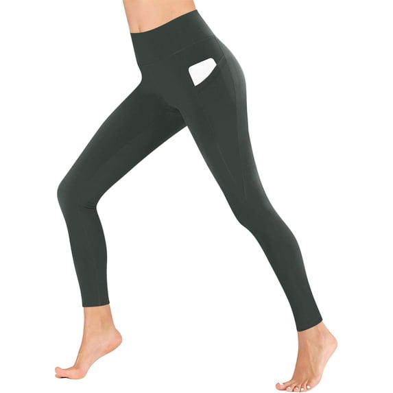MOJOGO Womens Leggings High Waiste Workout Pants Soft Gym Yoga Pants Fleece Lined Fitness Jogging Bottoms with Pockets Dark Gray 2XL