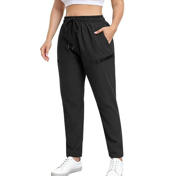 MOJOGO Womens Plus Size Sweatpants Solid Drawstring Straight Leg Trousers Athletic Pants with Zipper Pockets Black XL