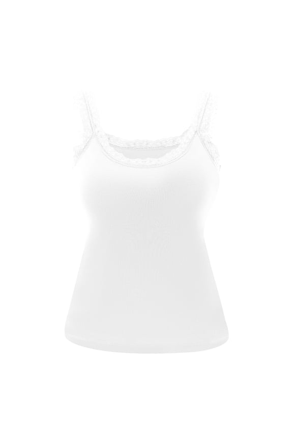 MOJOGO Womens Tank Tops Casual Sleeveless Textured Undershirts Elegant Lace Strap Cami Top with Built in Bra White XL