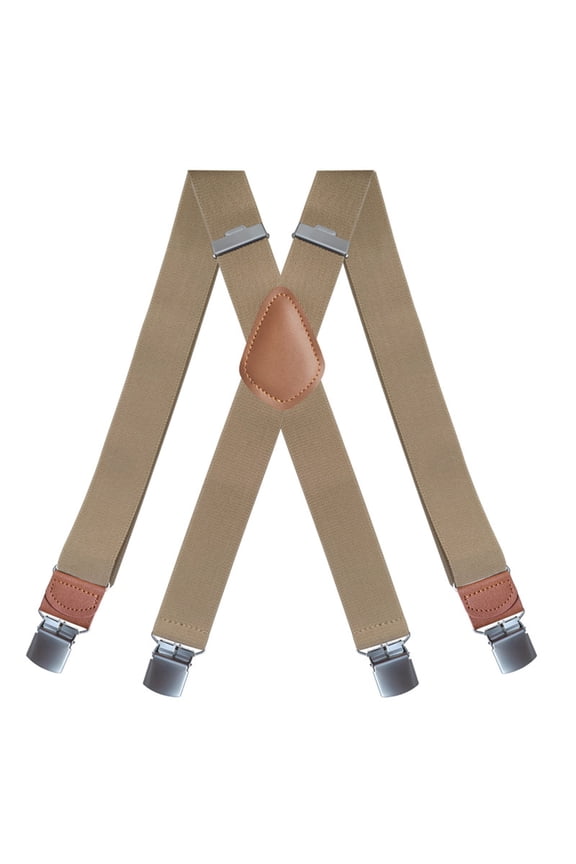 MOJOGO X Back Suspenders for Men Adjustable & Elastic Braces for Belt Dress Pants Jean Suspenders with 4 Clips Khaki Free Size