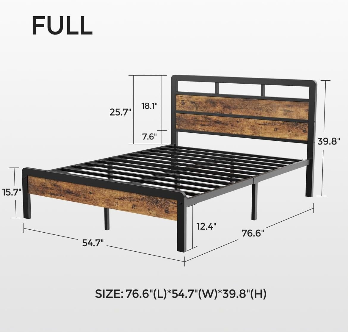 MOKA Full Size Heavy Duty Metal Platform Bed Frame with Headboard and