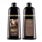 MOKERU Professional Argan Oil Hair Dye Color Shampoo 500 ML Instant Fast Acting Long Lasting Signature Bundle by Maani Light Brown
