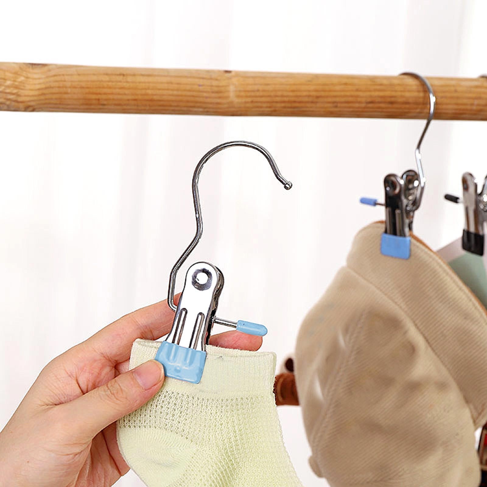 MOKINGTOP Space Saving Clothespin Hat Pants Storage Hanging Travel Hook 360° Rotating Stainless