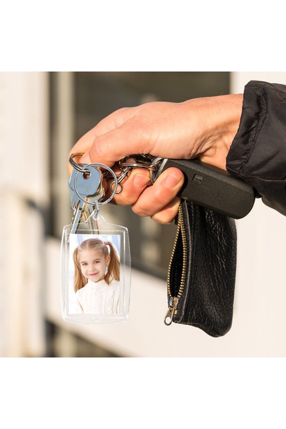 100Pcs Transparent Blank Photo Frame Key Holder DIY Acrylic Clear Keyring for Family Use