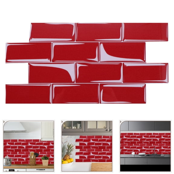 MOKKHNB 10-Pack Modern Red PVC Peel and Stick Wall Tiles for Kitchen Backsplash Decor and Renovation