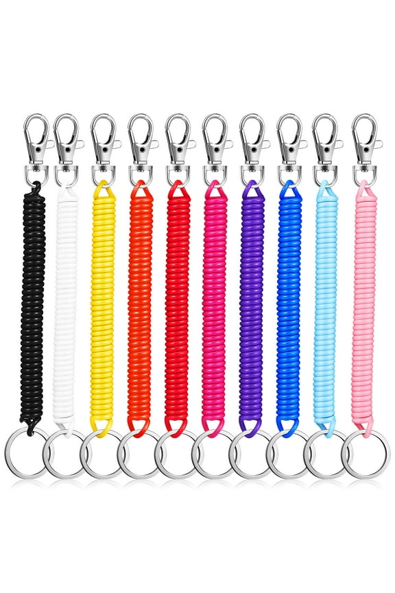 10Pcs Multipurpose Retractable Spring Coil Keychain with Key Chain Hooks for Bags