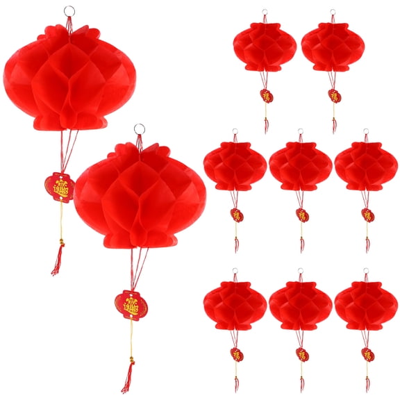 MOKKHNB 10pcs Spring Festival Lanterns Red Paper Outdoor Use Traditional Chinese Design