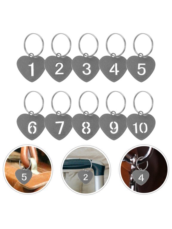 10Pcs Plated Silver Numbered Id Key Tags with Rings for Easy Key and Luggage Identification