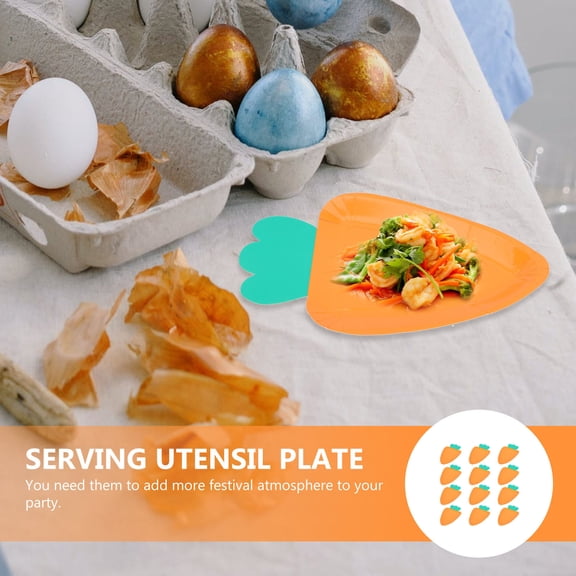 MOKKHNB 12Pcs Orange Carrot Shaped Paper Plates for Easter Party Supplies Multi Function Disposable Dinner Plates
