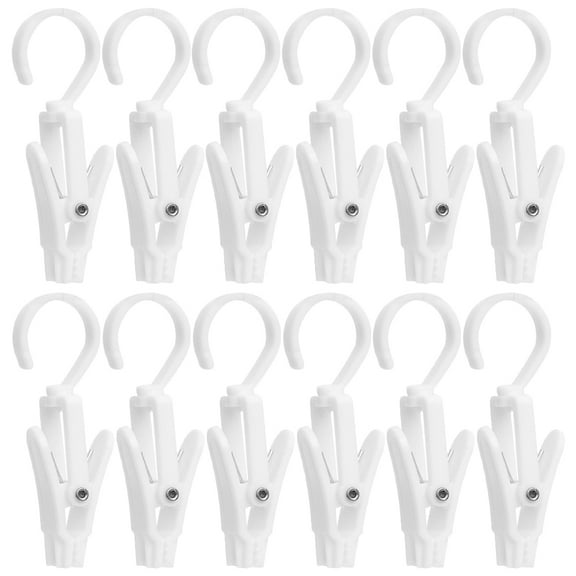 MOKKHNB 12Pcs Rotatable Boot Hangers with Clips Multiuse Laundry Hooks White Closet Clothes Clamp