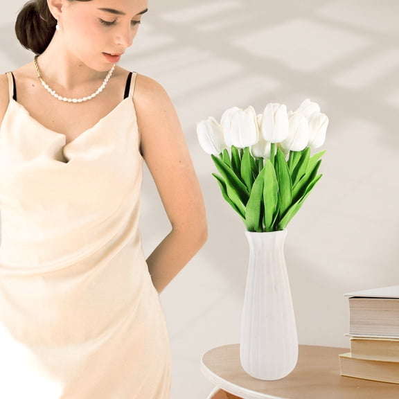 MOKKHNB 12Pcs White Artificial Tulips Fake Flowers for Vase Arrangement and Spring Floral Decorations