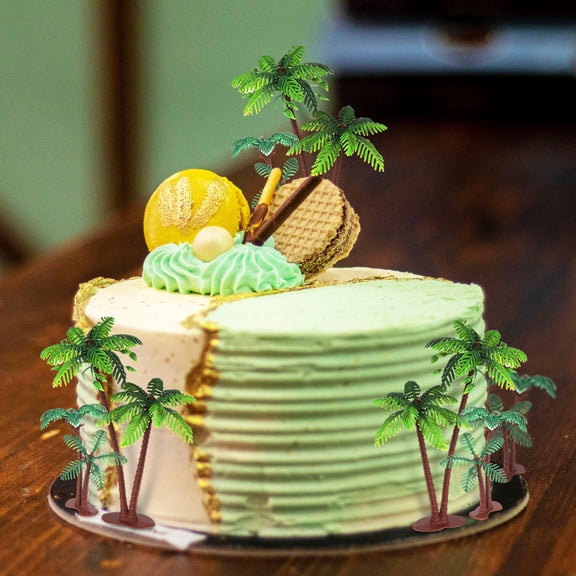 MOKKHNB 16Pcs Plastic Tropical Coconut Tree Cake Toppers Beach Cake Decoration Party