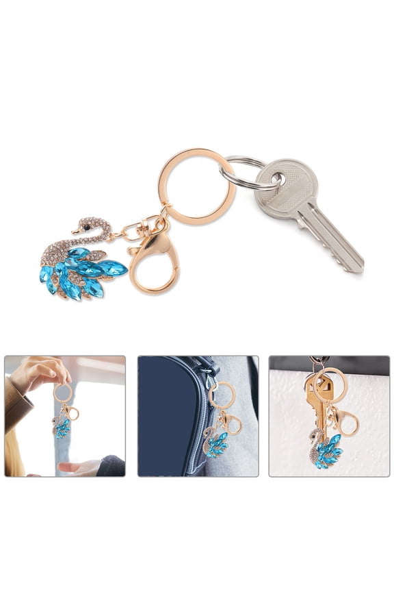 1PC Keychain Adornment Swan Shaped Blue Metal Decoration for Women