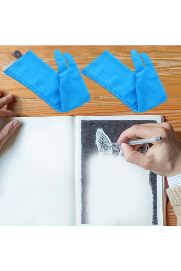 1Pair Blue Artist Gloves for Painting and Sketching with Extended Stain Protection