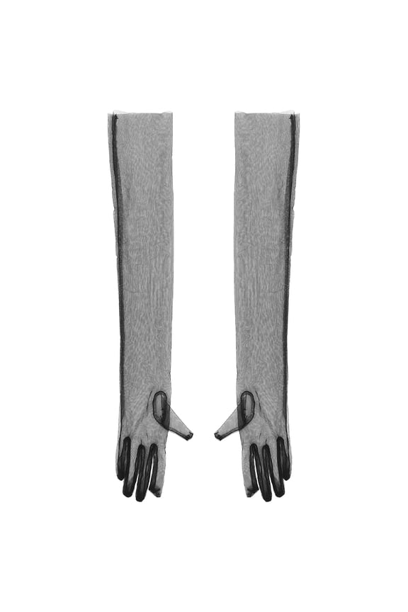 1Pair Chic Black Long Bridal Gloves Sheer Gauze Design for Weddings and Evening Parties
