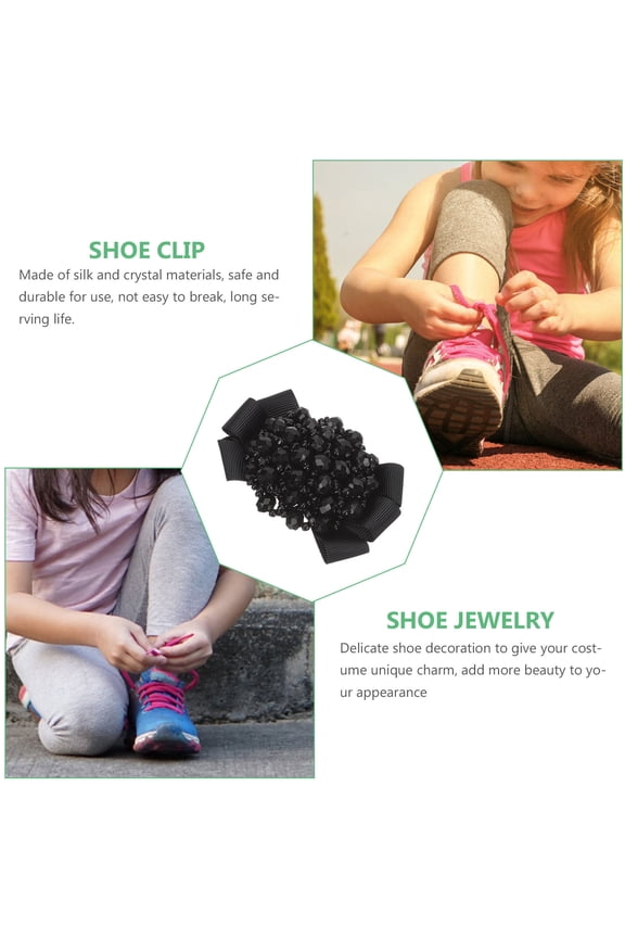 1Pair Silk and Crystal Black Bow Shoe Clips for Shoe Decor and Accessories