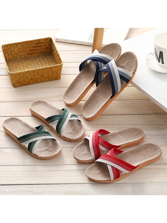 Red Indoor Slippers, 1 Pair Strap Flax Design, Comfortable House Shoes, Lightweight Open Toe Footwear
