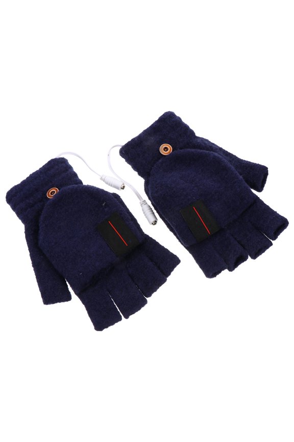 1Pair USB Heated Gloves Navy Half Finger Thermal Winter Warm Gloves for Typing and Gaming