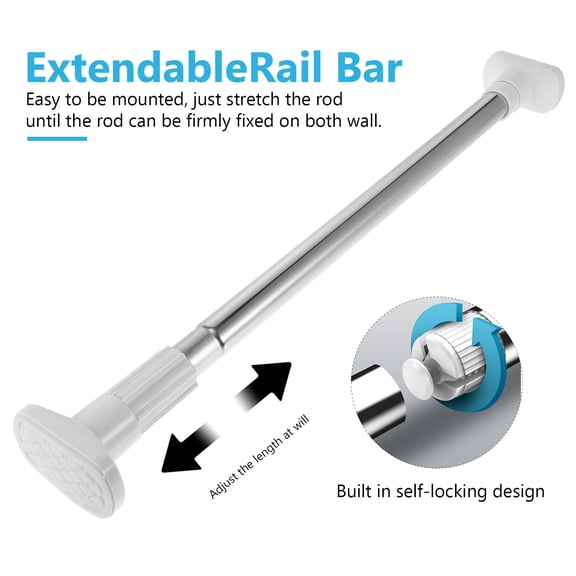MOKKHNB 1Pc Telescopic White Wardrobe Rod with Rubber Ends Adjustable Clothes Drying Pole