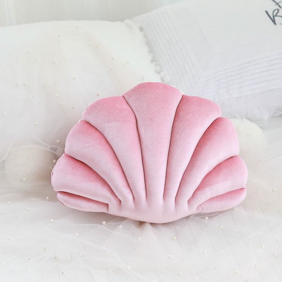 MOKKHNB 1Pc Shell Shape Throw Pillow in Pink Plush with PP Cotton Filling for Comfortable Back Support