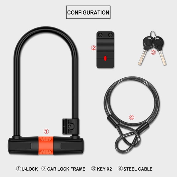 MOKKHNB 1Set Heavy Duty U-Shaped Chain Lock Black for Bikes with High Replication Difficulty Core