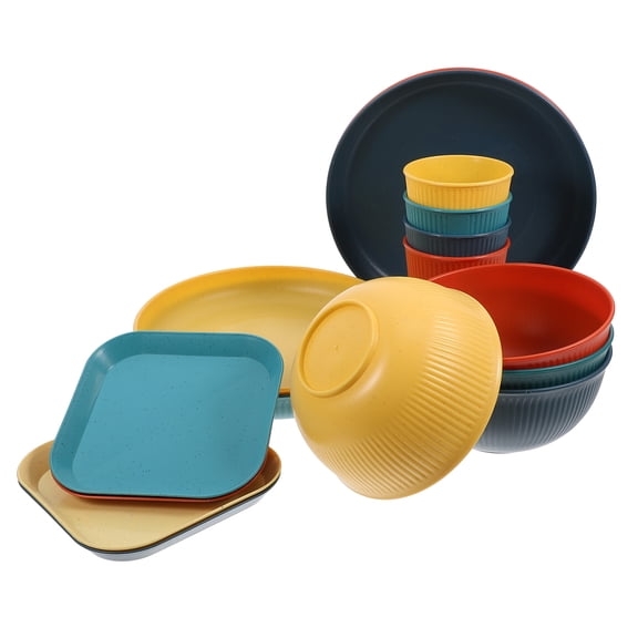 MOKKHNB 1Set Break Resistant Plates and Bowls Dinnerware Set for Camping Bbq and Outdoor Events