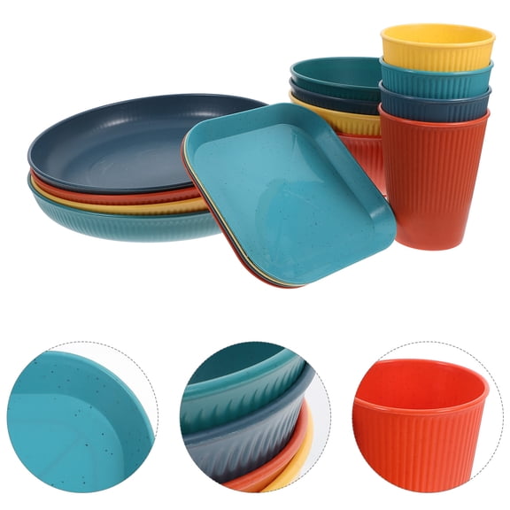 MOKKHNB 1Set Break Resistant Plates and Bowls Dinnerware Set for Camping Bbq and Outdoor Events