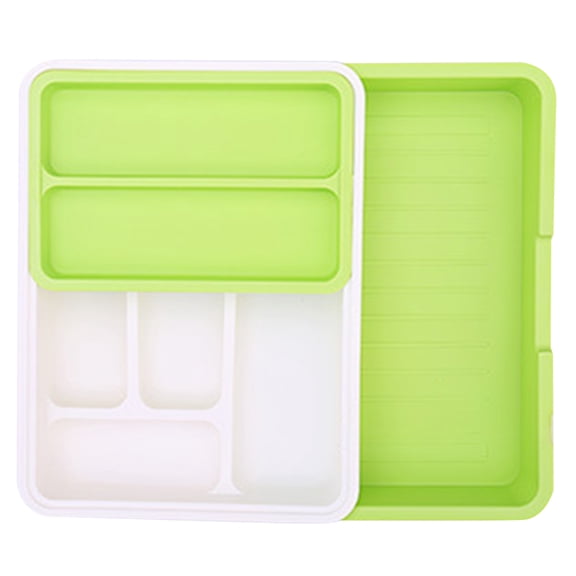MOKKHNB Green Plastic Utensil Case Set, Multi-Function Cutlery Organizer and Storage Box for Kitchen Countertop Use