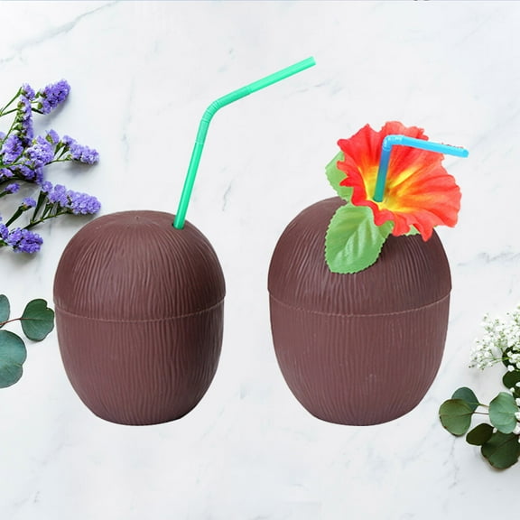 MOKKHNB Hawaiian Coconut Cup Drinking Party Decoration Plastic for Home Users Luau Use 2PCS