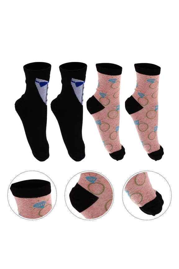 2 Pairs Comfortable Wear Groom and Bride Socks Combed Assorted Color