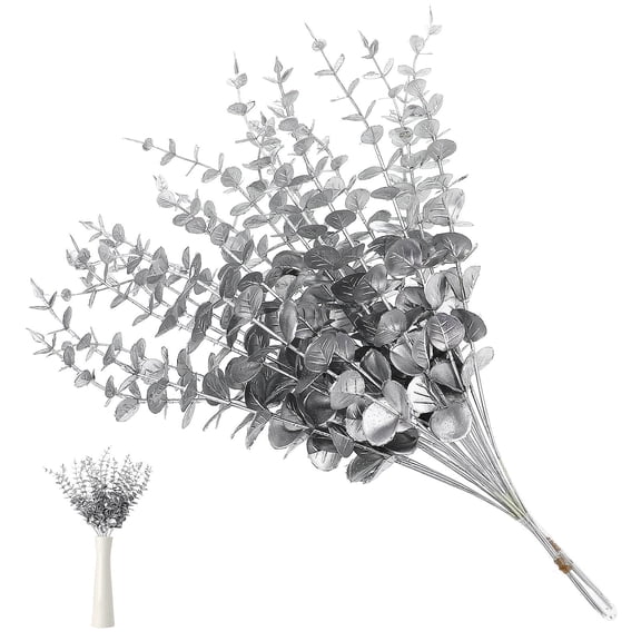 MOKKHNB 20Pcs Artificial Silver Eucalyptus Leaves for Wedding Bouquet and Vase Decoration