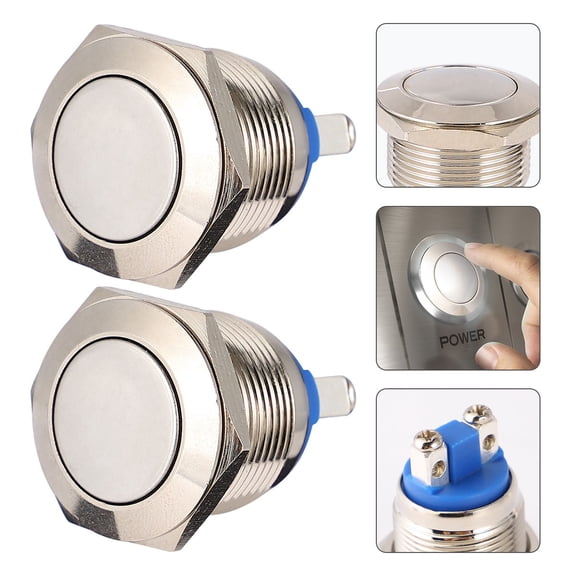 MOKKHNB 2Pcs 19Mm Plated Silver Stainless Steel Horn Button Switch for Electrical Circuit Control