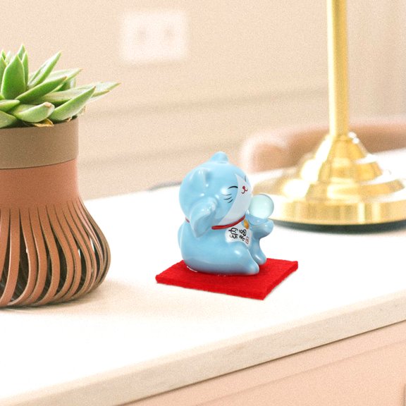 MOKKHNB 2Pcs Blue Ceramic Lucky Cat Statue for Creative Home Office Car Decoration