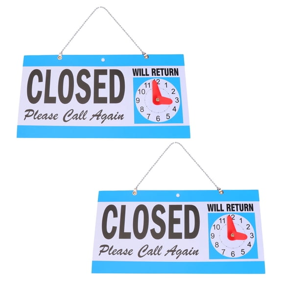 MOKKHNB 2Pcs Blue Open Closed Signs for Business with Adjustable Clock Hands and Clear Black Text