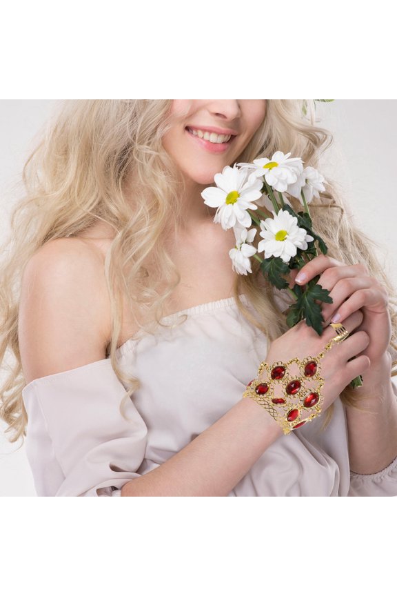 2Pcs Bohemian Style Belly Dance Wrist Bracelets with Triangle Fringe and Rhinestone Link