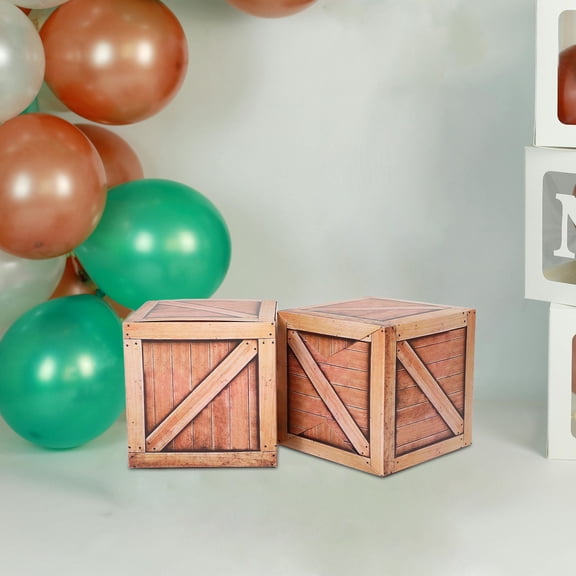 MOKKHNB 2Pcs Western Cowboy Party Decorations Light Brown Faux Wood Boxes for Table Decor
