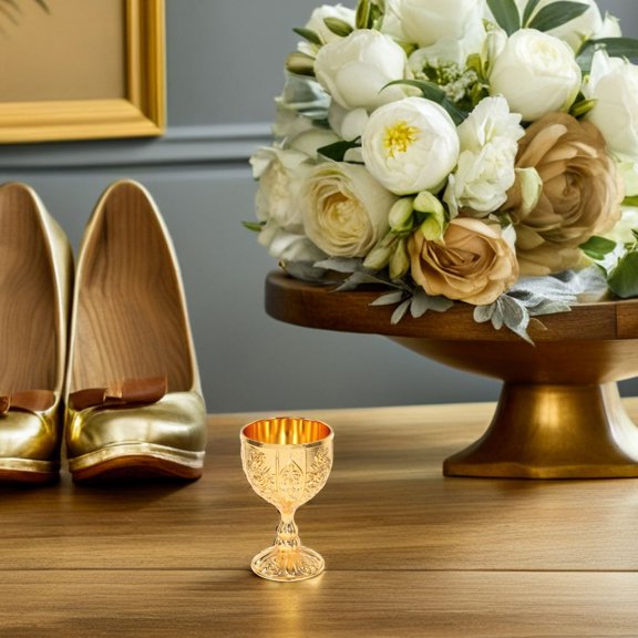 MOKKHNB 2Pcs Decorative Golden Medieval Wine Goblets for Wedding Toasts and Home Display