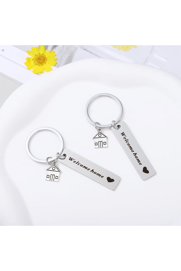 2-Pack Stainless Steel House Keychains with Unique Housewarming Pendant, Perfect for Keys and