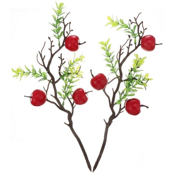 MOKKHNB 2Pcs Faux Apple Branch Artificial Fruits Decoration Photo Props Holiday Red Plastic