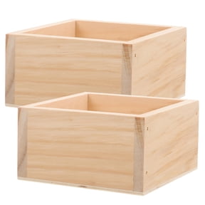 MOKKHNB Set of 2 Khaki Wooden Planter Boxes Rustic Square Flower Pots for Indoor Tabletop Gardening