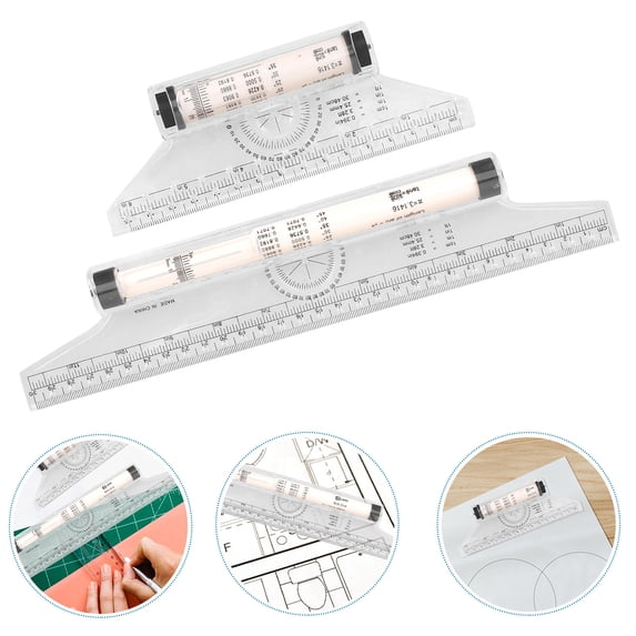 MOKKHNB 2Pcs Multi Function Transparent Drawing Ruler with Parallel and Angle Measuring Features